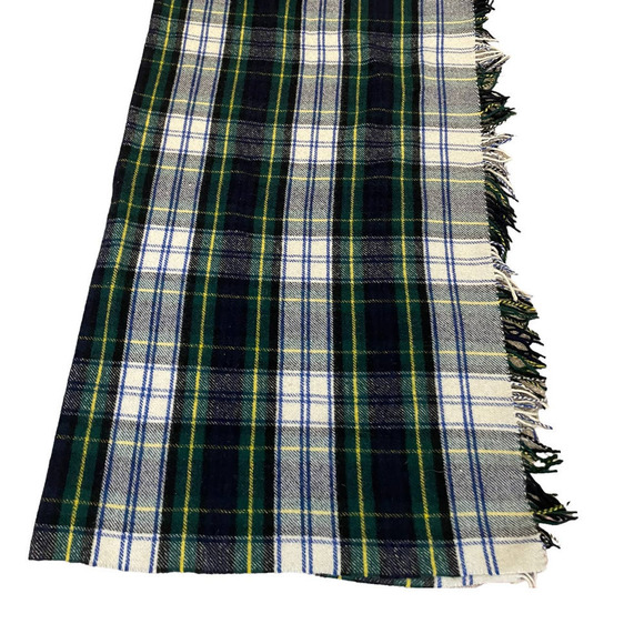 HIGHLAND HOME INDUSTRIES ALL WOOL GREEN, WHITE, BLUE, YELLOW PLAID SHAWL - Picture 1 of 4
